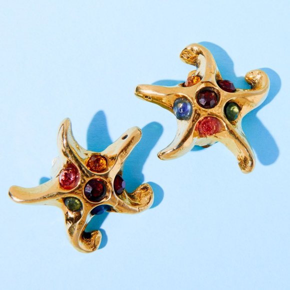 Authentic Kalinger Star Earrings Vintage, Gold Plated, French Earrings, Starfish - Picture 4 of 4